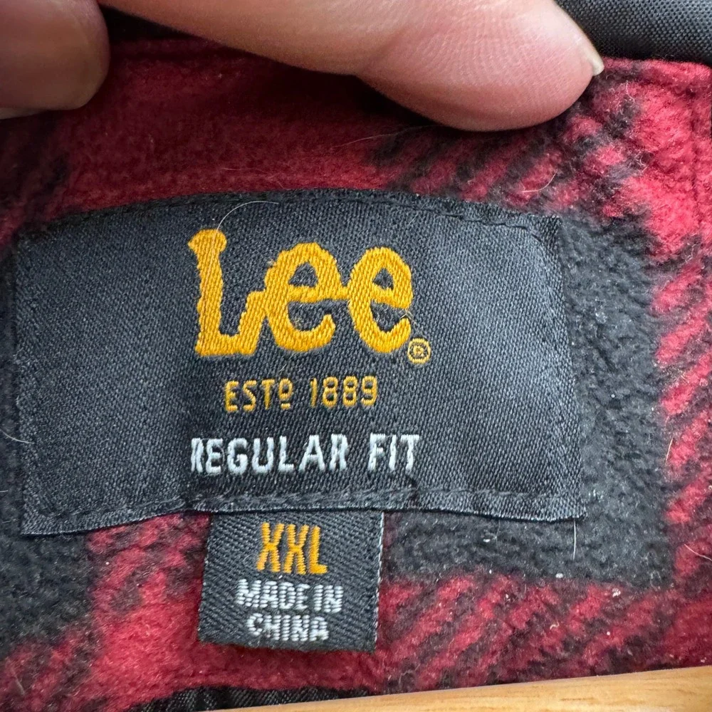 Lee Regular Fit‎ Shirt Jacket Mens XXL Red Black Plaid Quilted Lined Outdoor